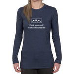Ladies Long Sleeve T-shirt - Find yourself in the mountains design