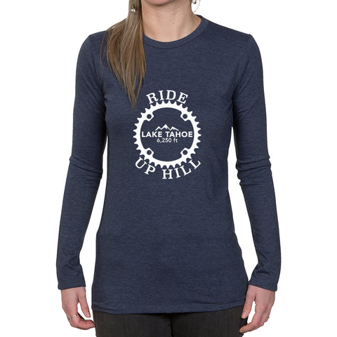 Ladies Long Sleeve T-shirt - Ride Up Hill, Lake Tahoe design