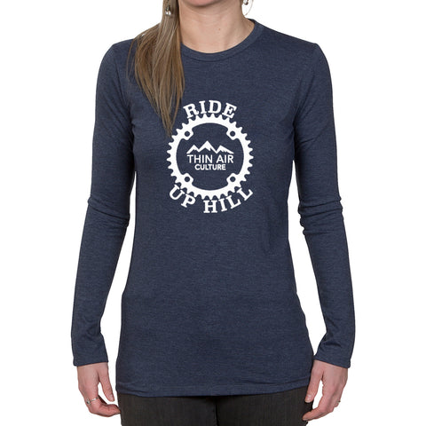 Ladies Long Sleeve T-shirt - Ride up Hill - Thin Air Culture design