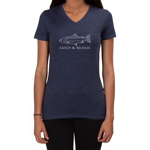 Catch & Release Design - Ladies V-neck T-shirt