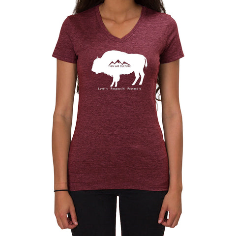 American Bison-Love it Respect it Protect it - Ladies V-neck T-shirt