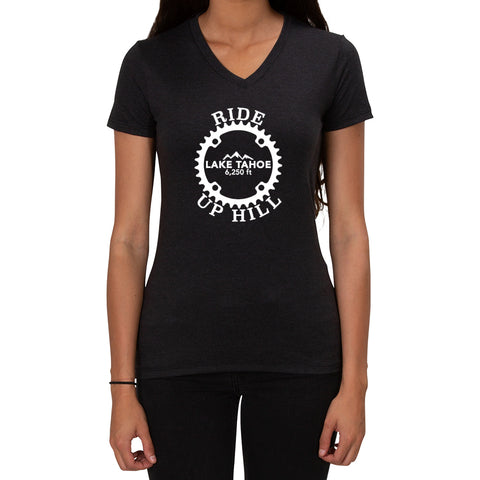 Ride Up Hill Lake Tahoe 6,250ft design - Ladies T-shirt V-neck